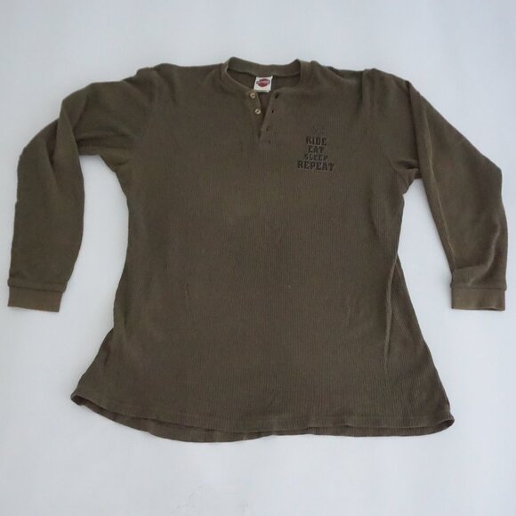 Harley-Davidson Olive Cotton Waffle Thermal Henley Cabincore Rugged XXL Outdoor - Picture 1 of 11